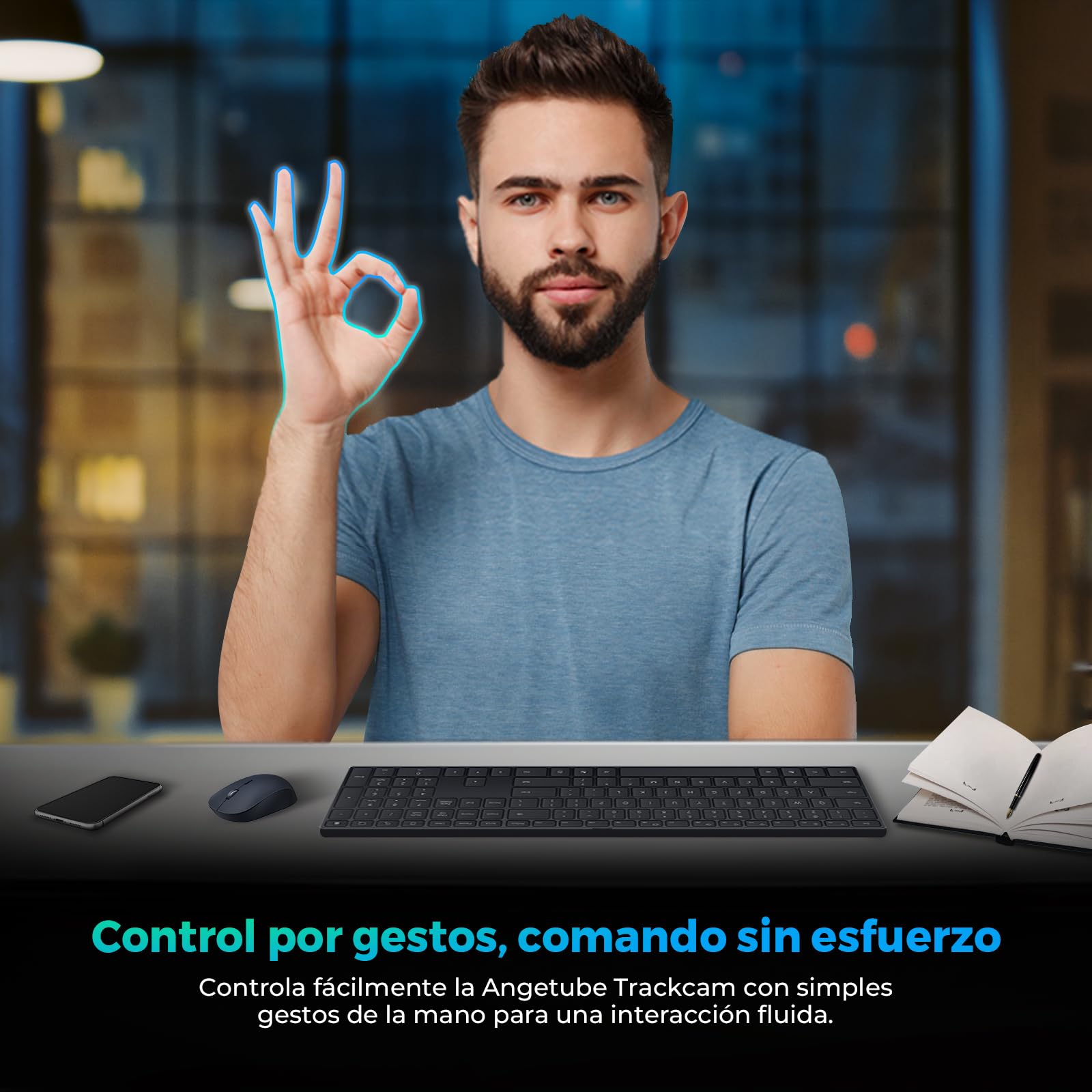 Angetube Webcam 4K con Control por Gestos y Seguimiento AI – Webcam PTZ USB 3.0 para Streaming con micrófonos duales y reducción de Ruido, Enfoque automático TOF, 1080P 60FPS, HDR, para PC/Laptop/Mac