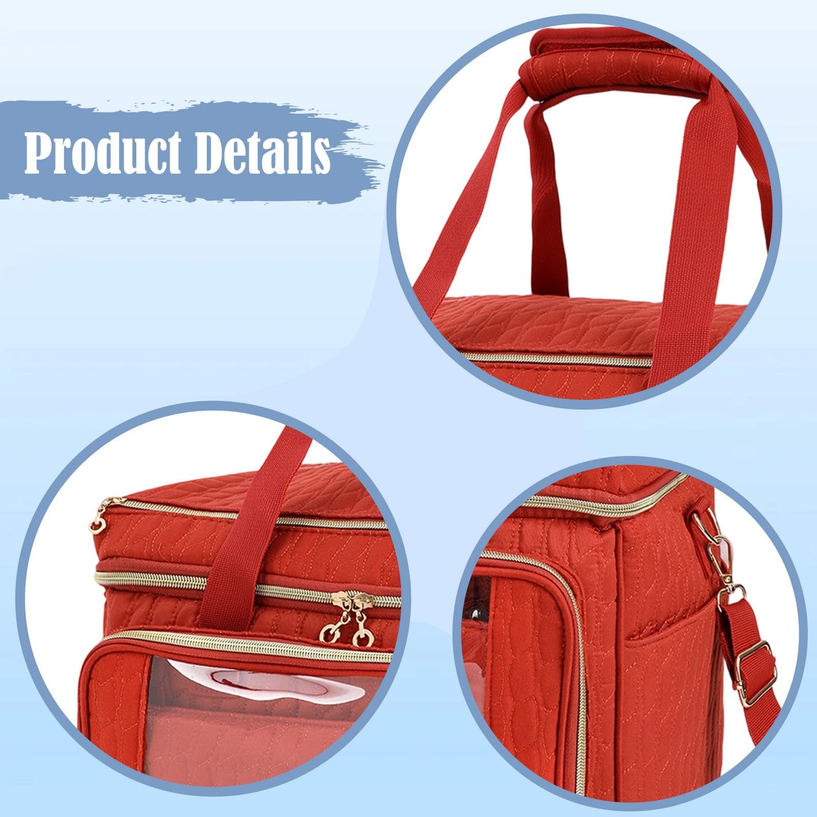 Bolsa de Tejer, Soporte para Guardar Hilo, Elegante Bolsa de Costura, Accesorios, Asa Portátil para Mesa de Parque, Rojo, Individual