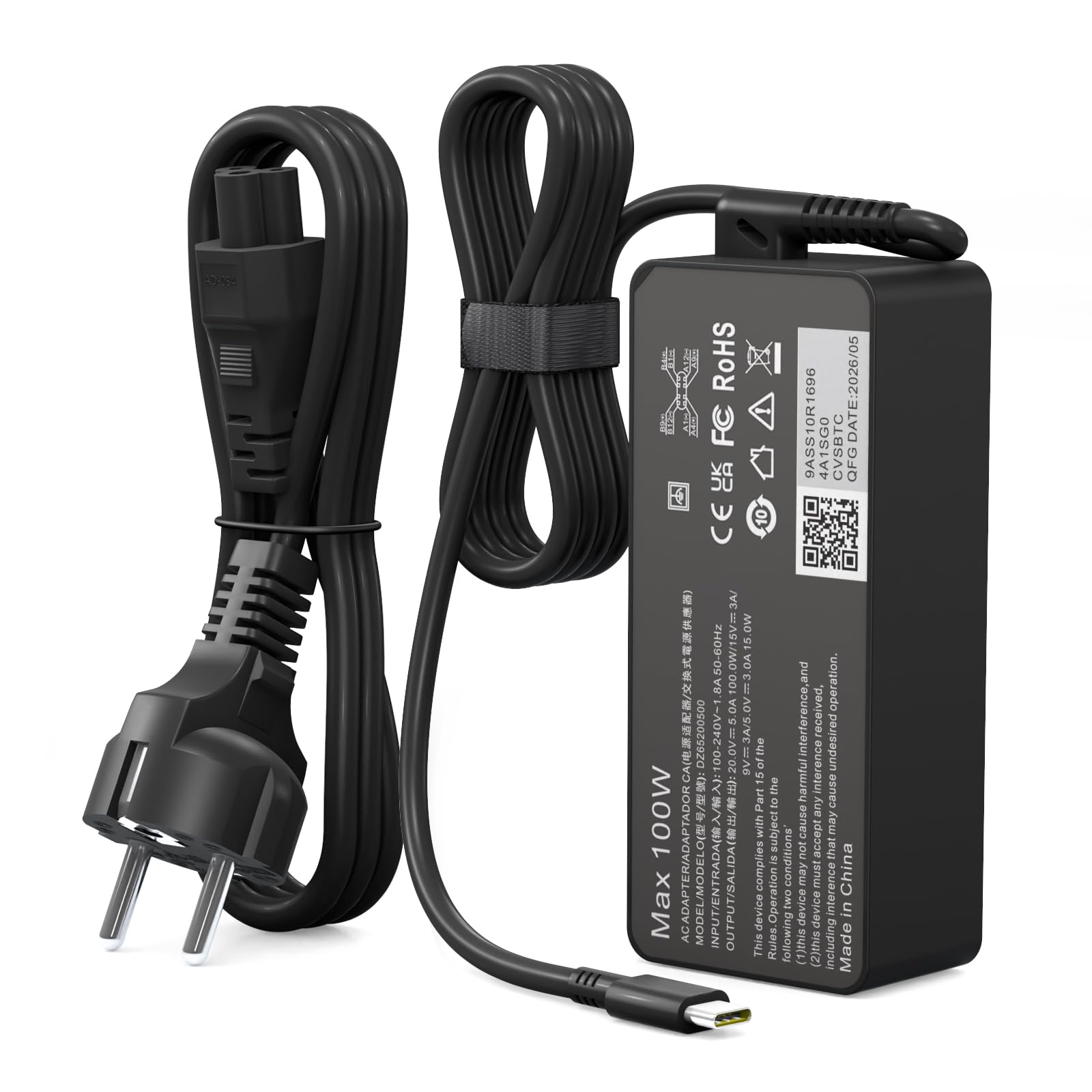 Chargeur USB C 100 W pour ordinateur portable MacBook - Chargeur rapide - Adaptateur secteur compatible avec MacBook Pro/Air 13, 14, 15, 16", MacBook Air 13" 2026/2025/2024 pour Lenovo/hp/Dell Asus