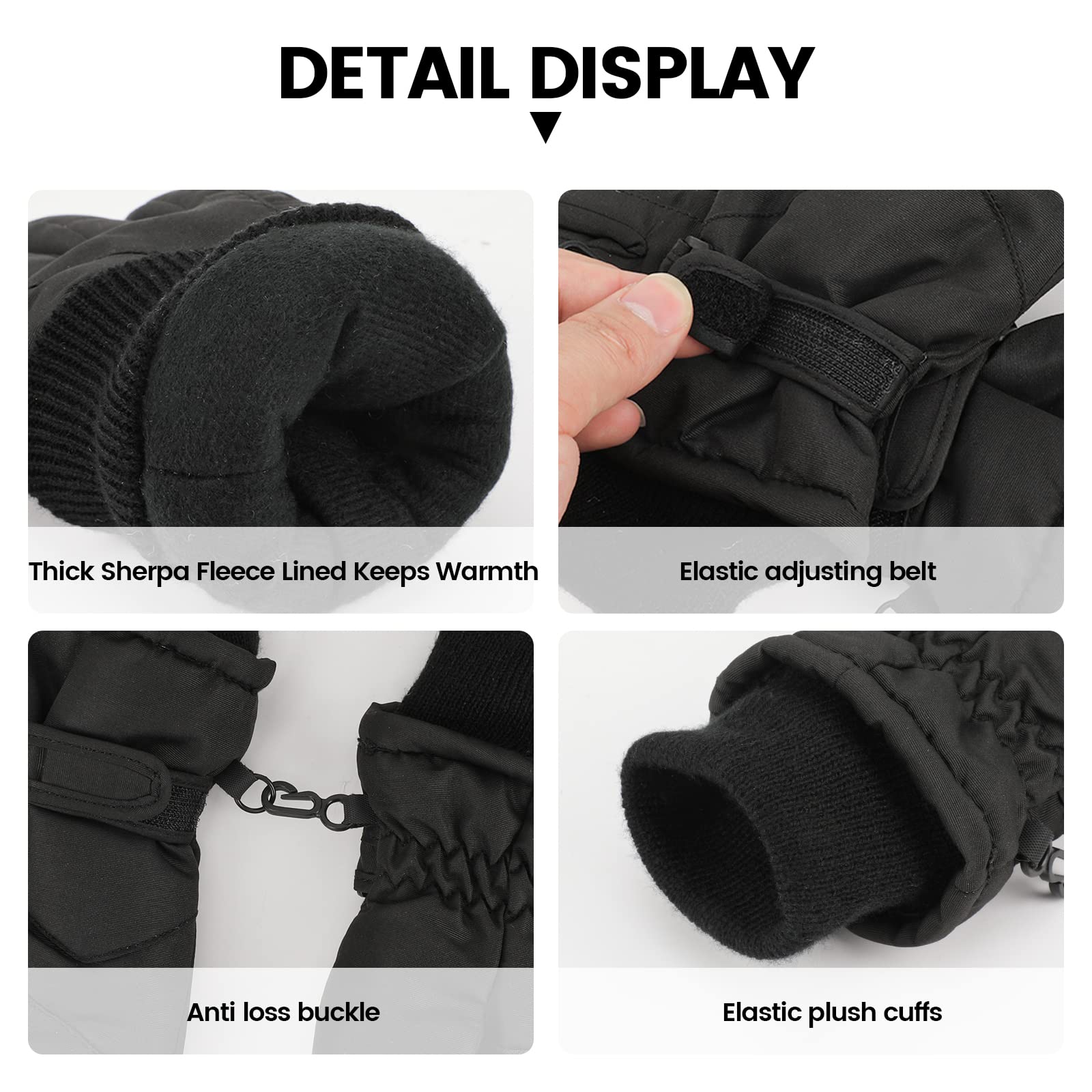 QKURT Guantes de esquí para niños Impermeables Invierno Cálidos Lana Snowboard Nieve Térmicos Aislados
