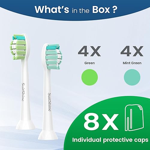 Vista 6 de Cabezales de repuesto para cepillos de dientes compatibles con Philips Sonicare y más mangos de clic, paquete de 8 unidades, color blanco