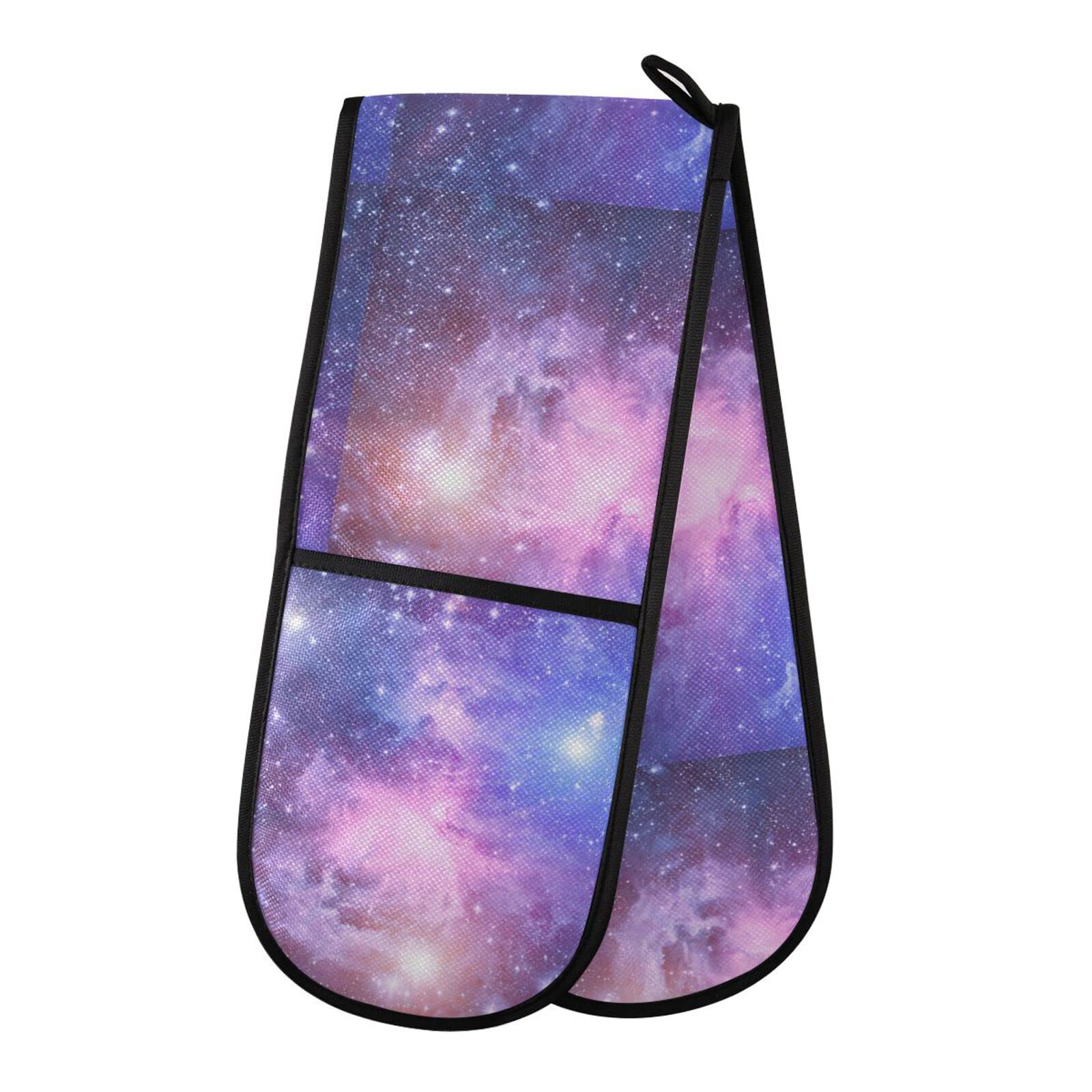 Double Oven Glove Galaxy Space Heat Resistant Double Ovens Mitt Modern Cooking Gloves Potholders