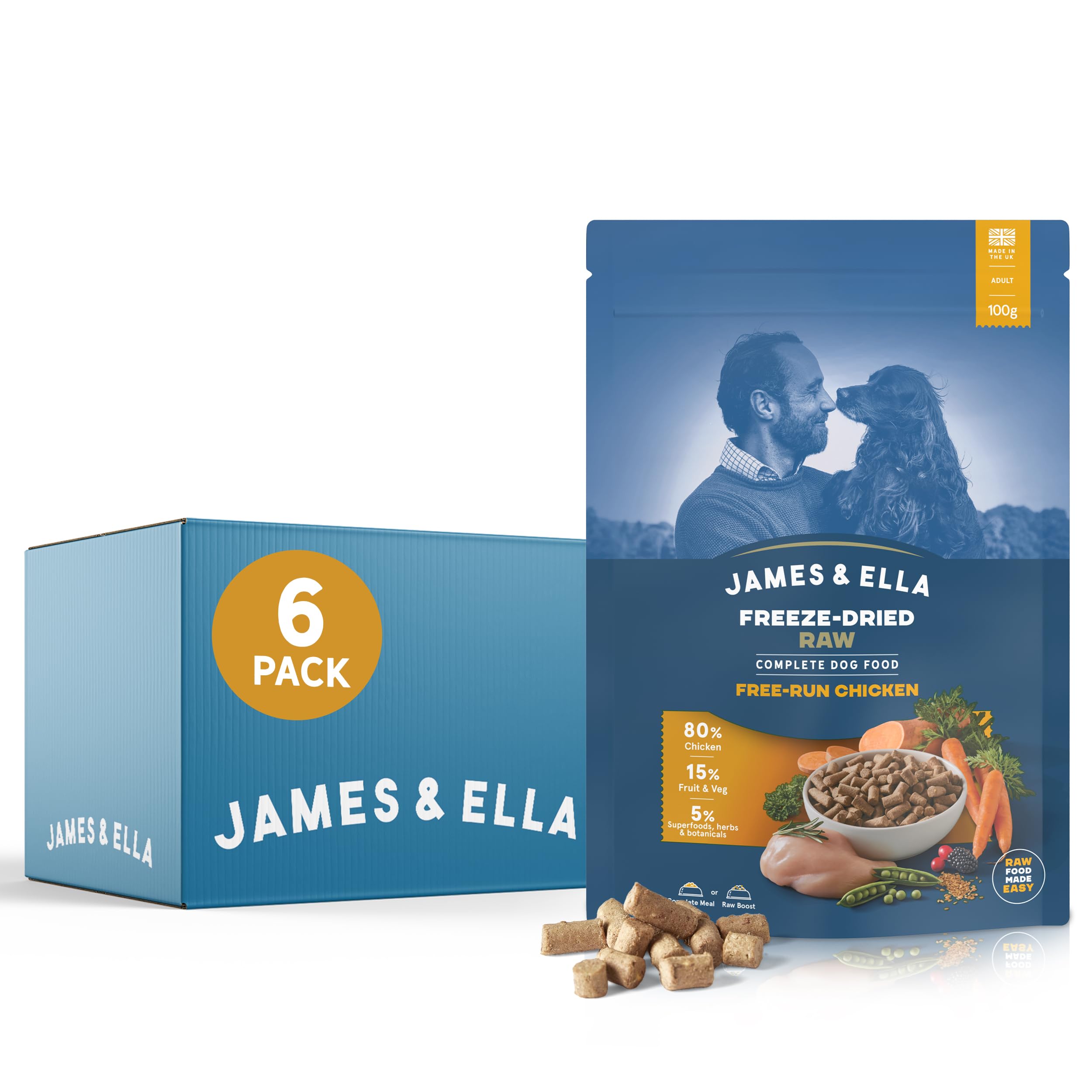 James & Ella Complete Freeze-Dried Raw Dog Food, Free Run Chicken (6 x 100g), Freeze-Dried Dog Food, Packed with Protein, Essential Oils & Minerals for Healthy Dogs, Lightweight & Gluten Free
