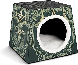 Goat Head and Pentagram Symbol Funny Pet House Warm Cave Nest Sleeping Bed with Removable Cushion for Small Dogs Cats