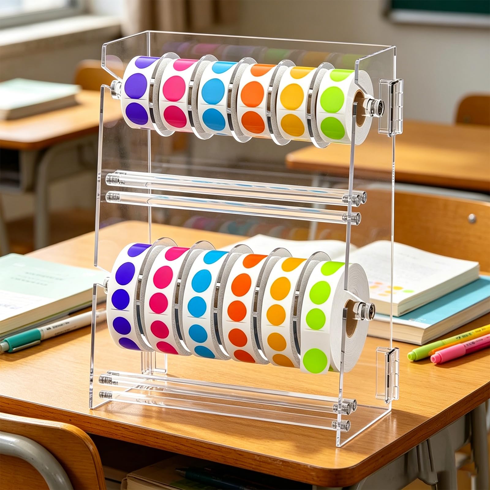 Scaffale per Dispenser Etichette con divisori Scaffale per Adesivi in ​​Acrilico Trasparente per Un ' organizzazione efficiente degli spazi Lavoro Supporto per Dispenser Etichette