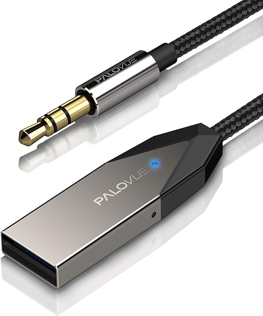 PALOVUE aptX Bluetooth 5.0 Receiver with Qualcomm CSR, Wireless Car Kit for Music Streaming and Hands-Free Calling for Car/Home Stereo with 3.5mm Aux Port, No Charging Needed, LinkFlow