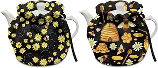 GLENLCWE Sunflower Daisy Bee Insulated Tea Cozies Breakfast Warmer Keep Warm Polyester Tea Cozy for Teapot Dust Proof Cover for Women,Set of 2