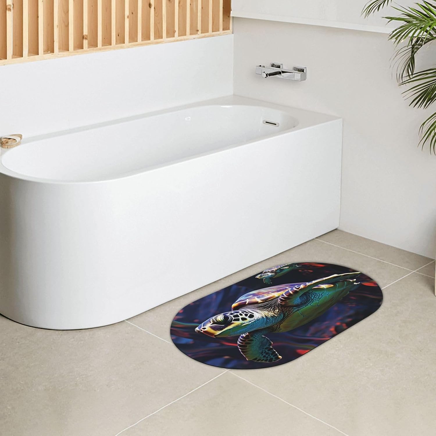 Stone Bath Mats A Colorful Tropical sea Turtle Diatomaceous Earth Bath Mat Super Absorbent Bathroom Floor Mat Quick Drying Diatomite Shower Mat for Shower Bathtub Bathroom Accessory 19.7x31.5in