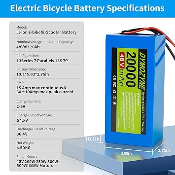 48V Ebike Battery, 20AH E-Bike Lithium Battery with 30A BMS for 100-1500W Motor, T Connectorr(UL Certificated)