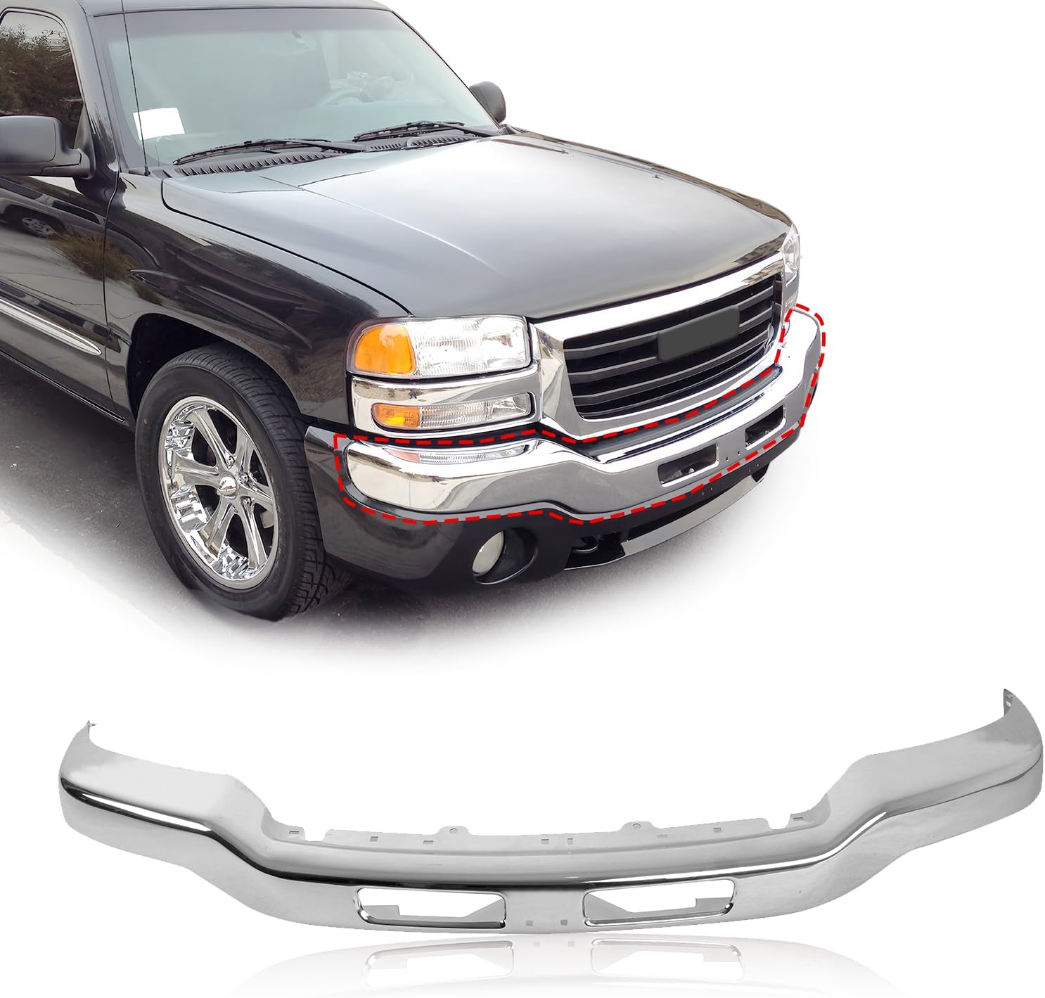 CarPartsDepot Front Bumper Cover Bumper Face Bar w/o Brackets Chrome Steel Compatible With 2003-2007 GMC Sierra 1500 2500 3500 GM1002418 15098990