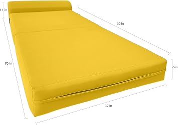 D&D Futon Furniture Sleeper Chair Folding Foam Bed, Portable Studio Guest Sofa Beds 6 x 32 x 70 Yellow