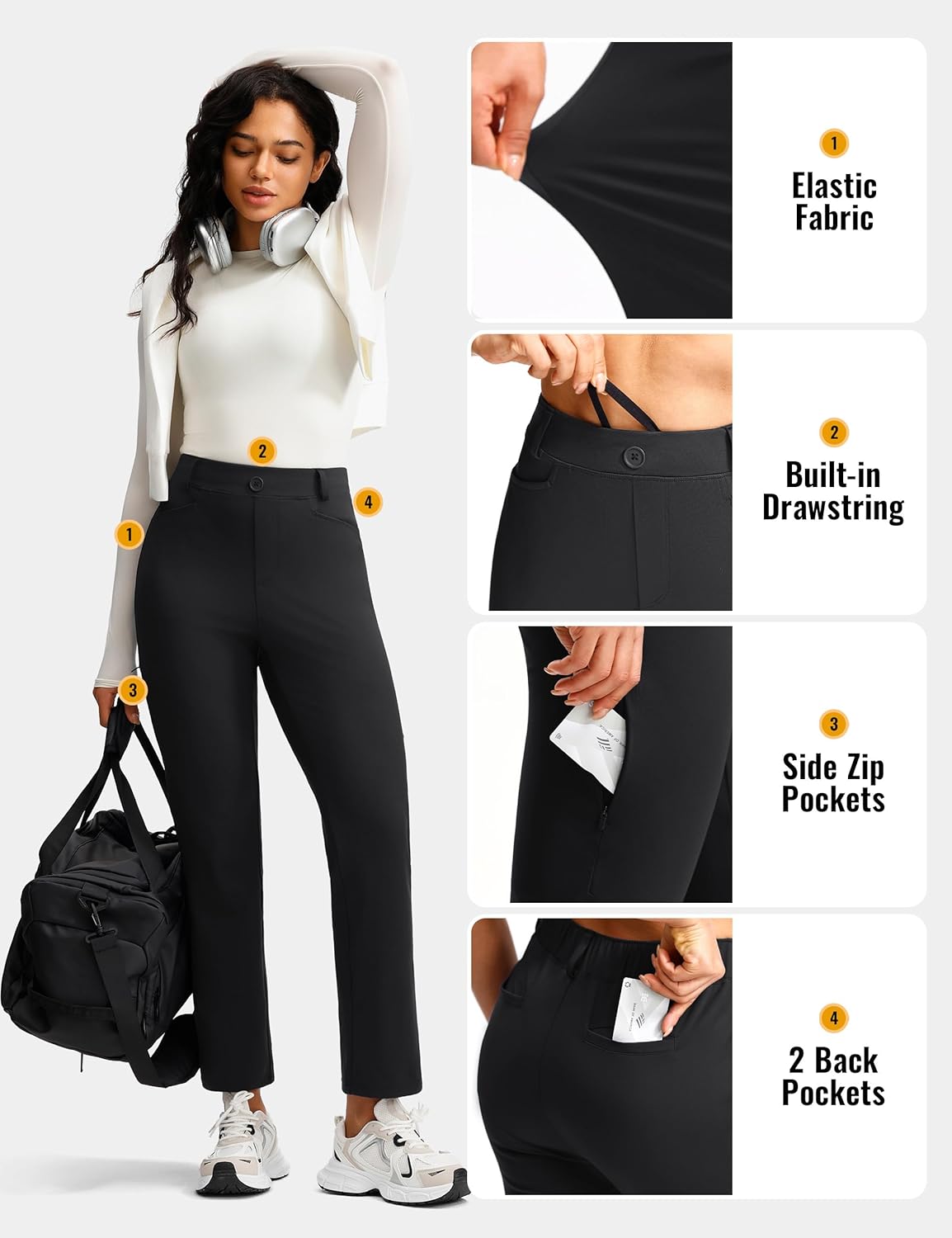 Women's Fleece Lined Pants Golf Pant with Zipper Pockets Slim Stretch Dressy Travel Business Work Casual Slacks - Image 5