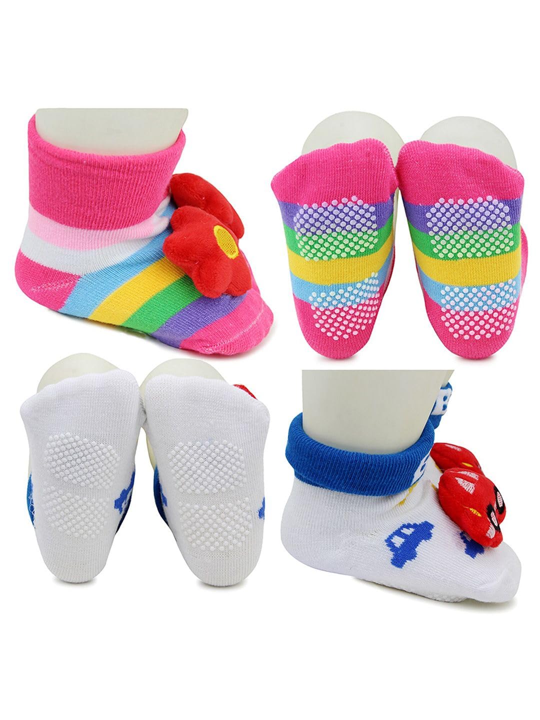 CUTEABLY Baby Girls Regular Cotton Newborn Socks, Infant Cartoon Christmas Print, Anti-Slip, 0-6 Months, Assorted 2