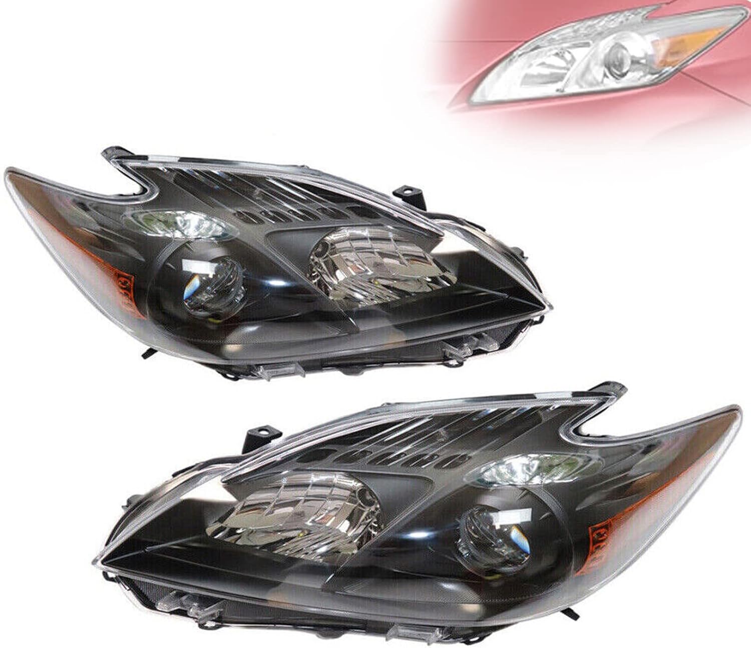Halogen Headlight Headlamp Assembly, TO2518122, TO2519122 for Toyota Prius 1.8L 2010-2011 Halogen (Not Included) (Driver + Passenger Side)