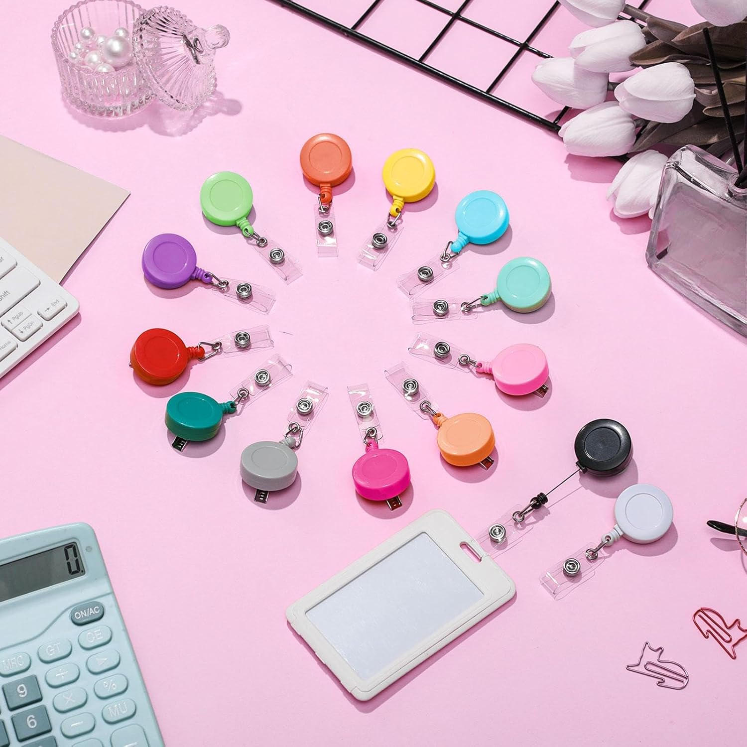 PerKoop 28 Pcs Badge Reel Retractable Nurse Bulk 360° Swivel Colorful Alligator Clips 25 Inch Badge Holder ID Clip for DIY Nurse Week Gift Doctor Student Teacher Office Card(Elegant Color) - Image 5