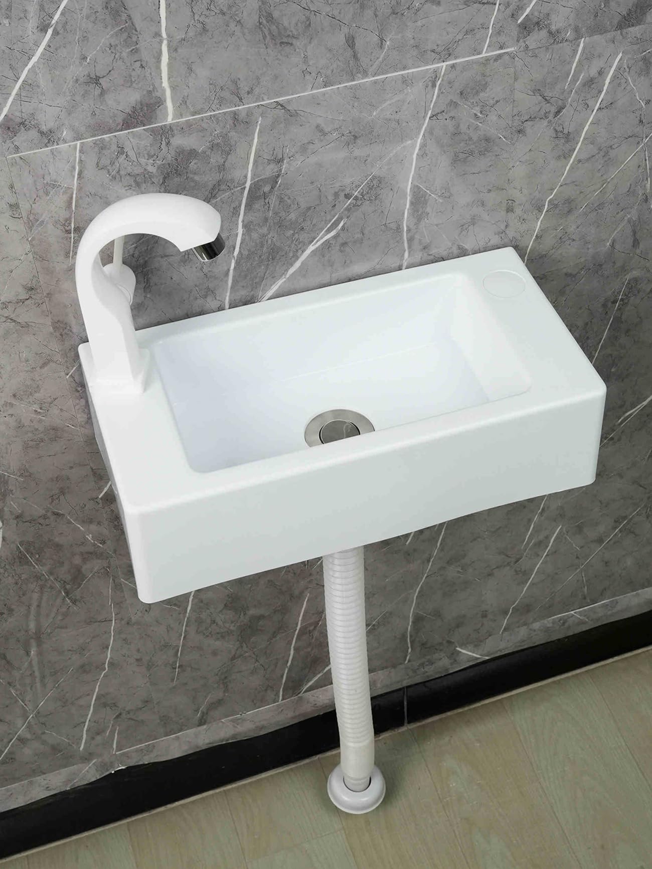 DDS22E Rectangular Laundry Sink White PP Resin 40x20x11cm Corner Wall-Mounted 75-150cm Drain(A - Rubinetto dell'acqua Fredda Singolo)