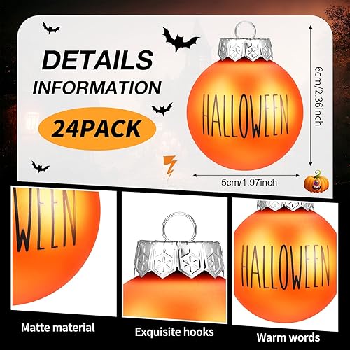 Miniatura 3 de Karenhi 16 adornos de bola de Halloween para árbol, decoraciones de Halloween de 2.4 pulgadas, decoración colgante de plástico para árbol y fiesta