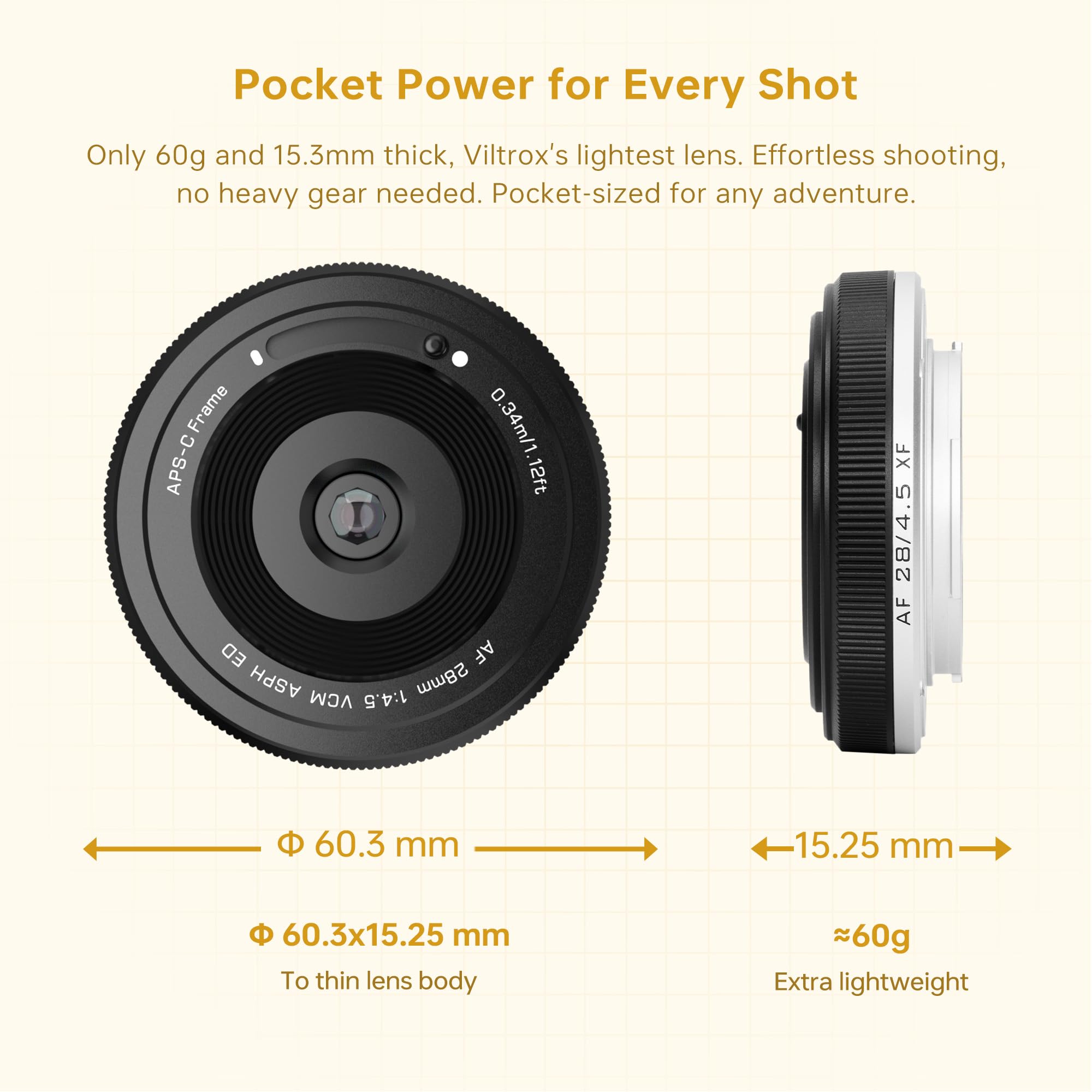 VILTROX 28mm f/4.5 F4.5 Pancake XF Obiettivo Autofocus Grandangolare Chips-Size Obiettivo Compatibile con Fotocamere Fujifilm X-Mount X-A1 X-A2 X-A3 X-A5 X-H1 X-T1 X-T100 X-PRO1 e altro