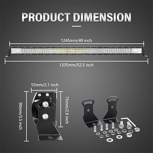 Miniatura 2 de Willpower Barra de luz LED recta de 50 pulgadas, 648 W, lente 7D, haz de inundación de triple fila, luces LED de conducción + kit de arnés de