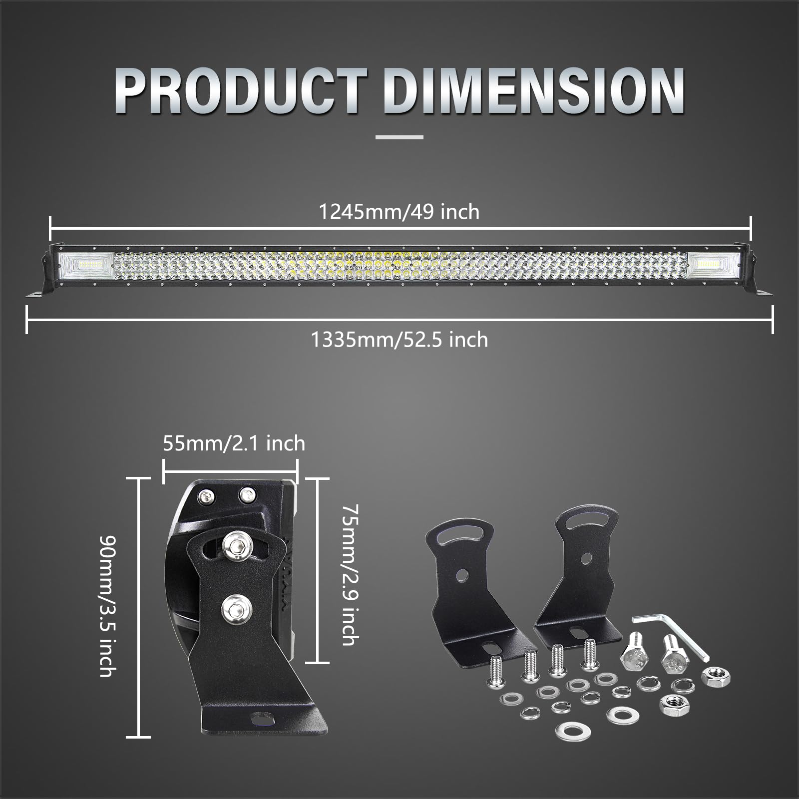 AUXTINGS 127 cm 648W barra de luz led,50 Pulgadas Todoterreno Barras luminosas led,12V Remoto estroboscópica cableado para off road camión coche SUV 4x4, Foco Inundación 6000K lámpara de conducción