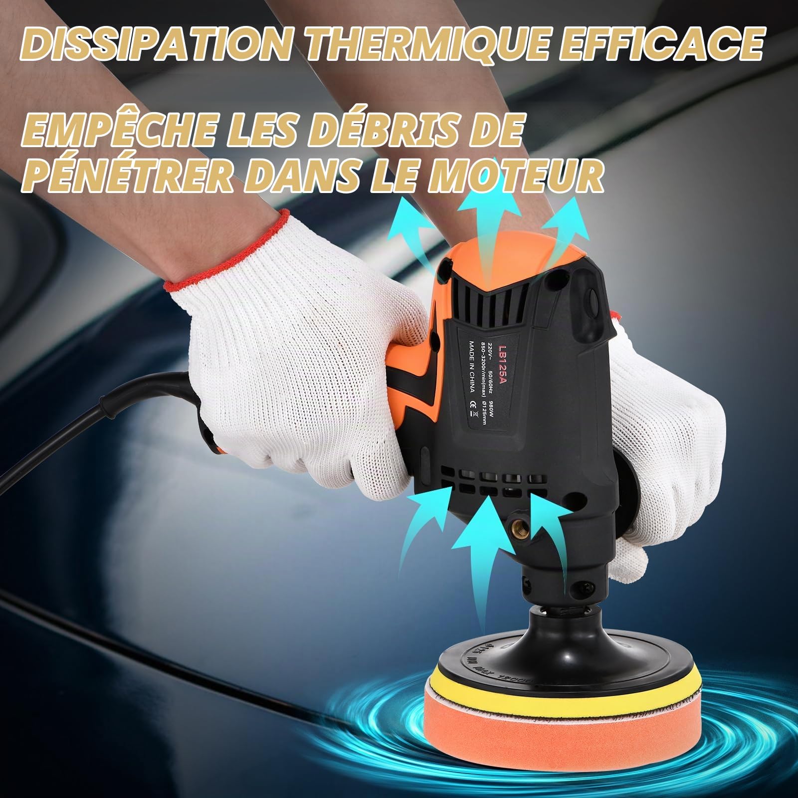 Polisseuse de voiture, Weytoll 980W Polisseuse électrique réglable à six vitesses Outil de cirage et de polissage