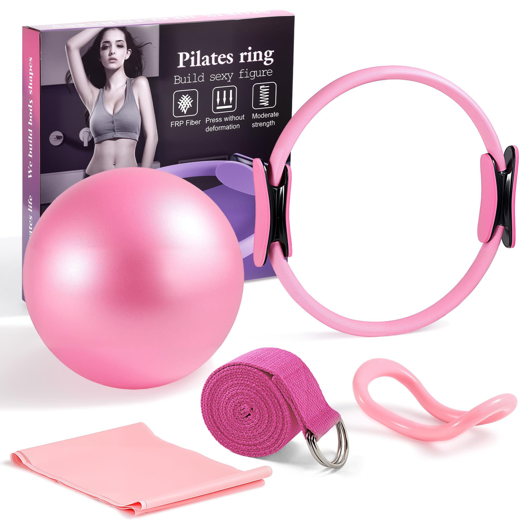 Kit Pilates Maison 5 Pièces pour Femme, Pilates Accessoires avec Pilates Circle Essentials et Balle de Pilates Anneau et Bandes de Résistance, Kit Pilate pour Tonifier Les Cuisses, Les Abdominaux
