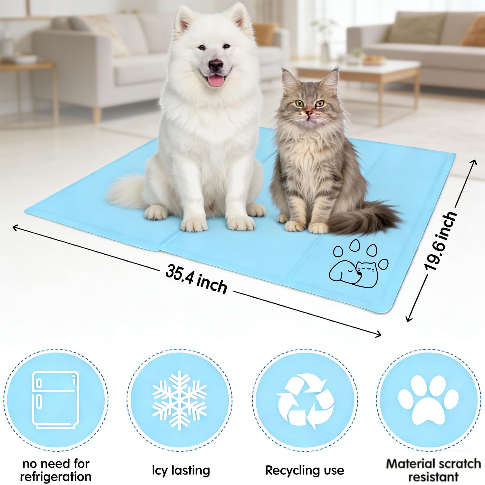 Esterilla de refrigeración para perros, 90 x 50 cm, esterilla de gel autorefrigerante de verano para perros y gatos, lavable, plegable, resistente a los arañazos, alfombrilla de refrigeración