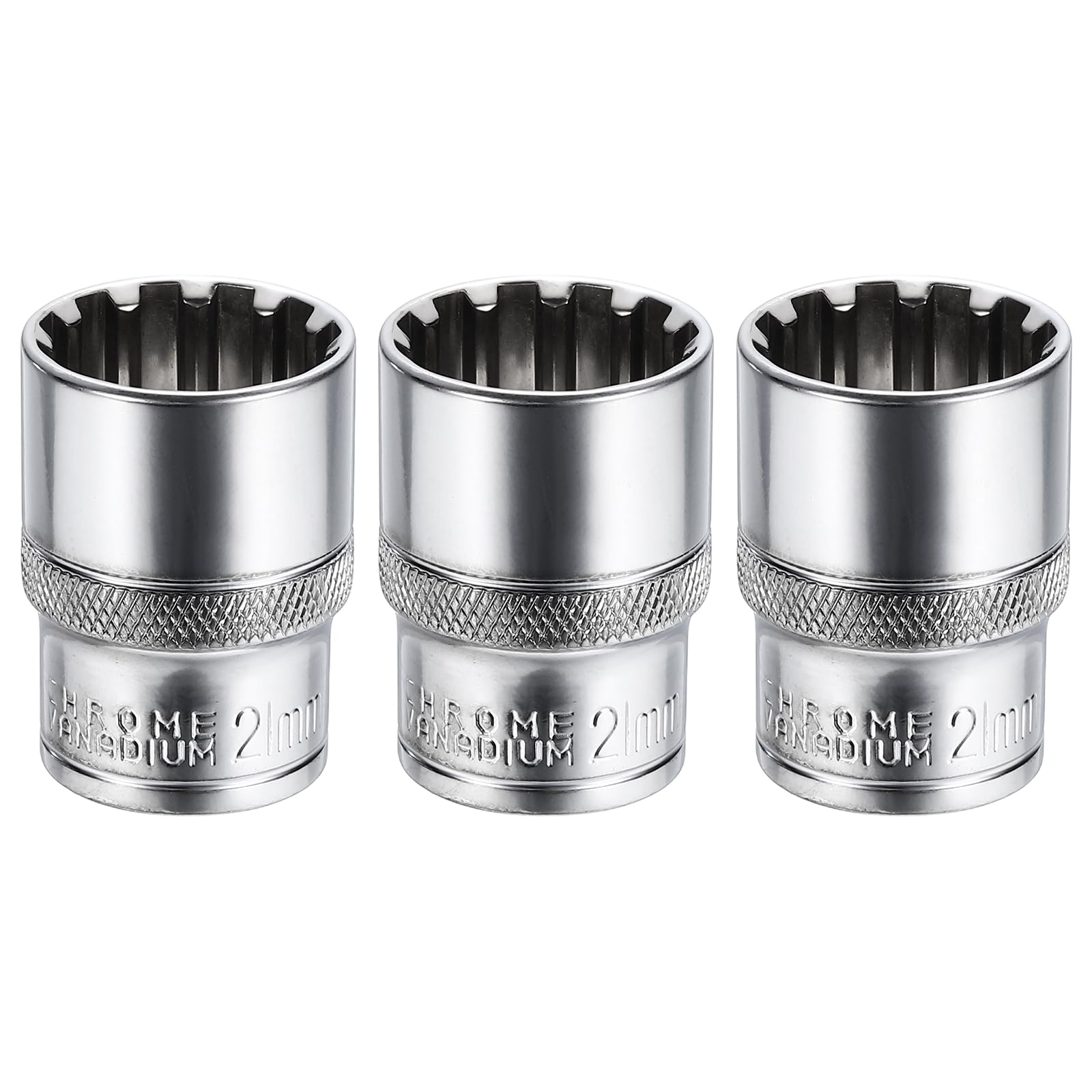 sourcing map 3pcs 12 Points Socket 1/2" Drive 21mm Metric Shallow Socket 1.5" (38mm) Long CR-V Steel Nickel Plating for Home Auto Nuts Bolts Repair