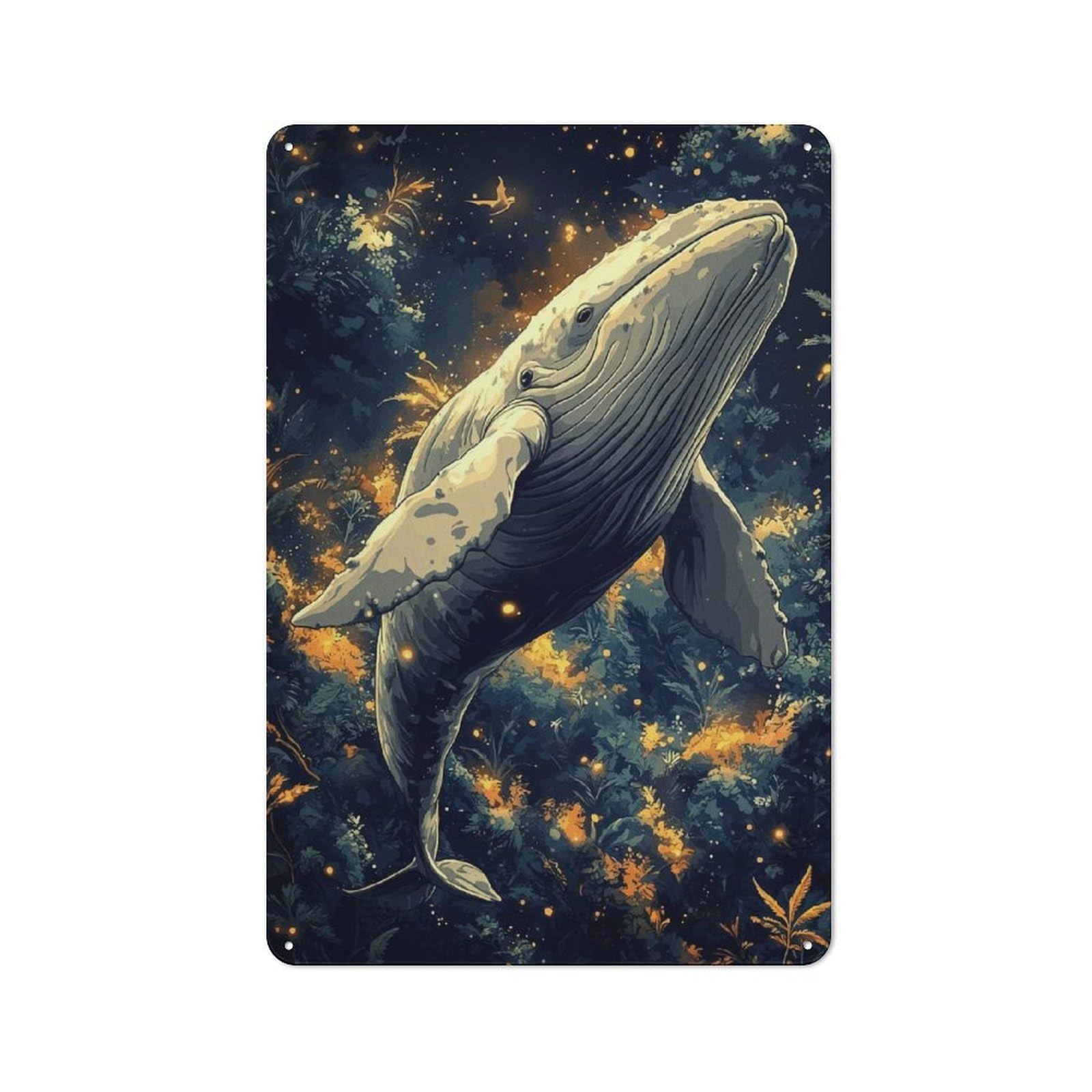 Junmoney Whale In A Forest Retro Metal Wall Sign 30X20cm With For Living Room Wall, For Vintage Wall Decor Fans, For Themed Room Decoration