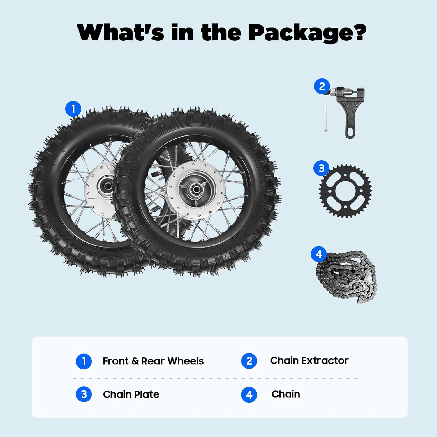 2.5-10" Front and Rear Wheel Tire, Tire Rim Wheel Set Assembly with Chain & Sprocket for Honda CRF50 XR50 BBR KLX Dirt Bikes