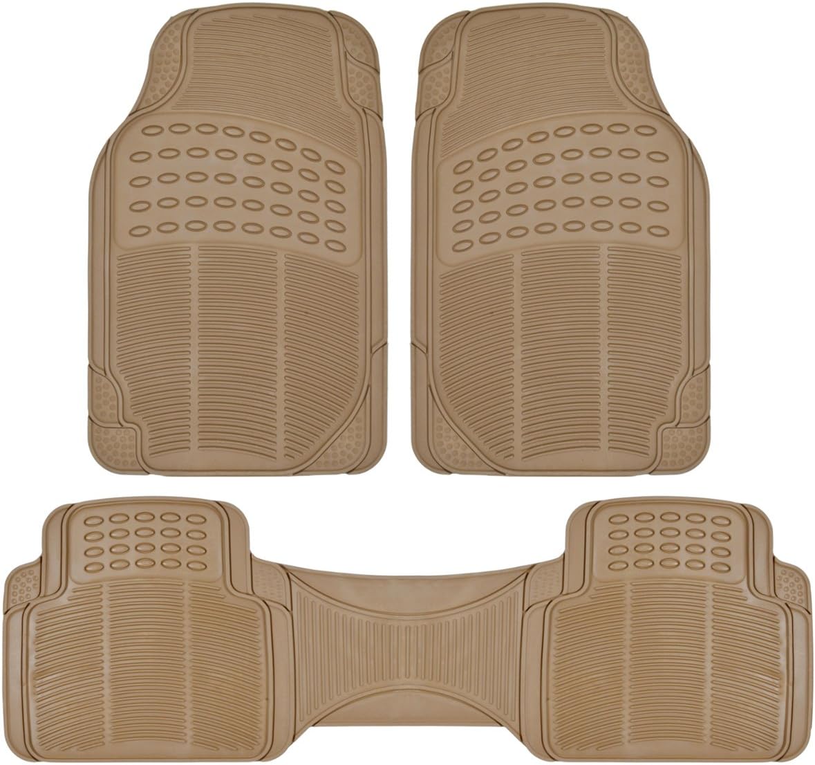 BDK 3pc Ridged Heavy Duty Rubber Floor Mats, Universal Fit, MT-783 (BDK Beige)