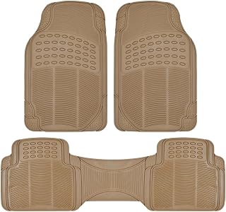 BDK 3pc Ridged Heavy Duty Rubber Floor Mats, Universal Fit, MT-783 (BDK Beige)