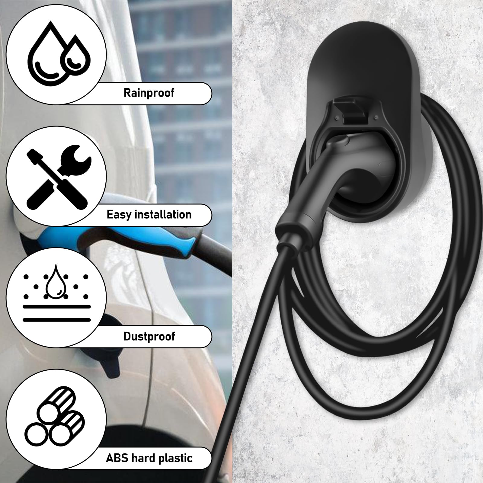 Uchwyt ładowarki, Uchwyt ścienny ładowarki Typ 2, Uchwyt kabla Wallbox, Organizer kabla ładowania EV, Uchwyt ścienny do stacji ładowania samochodów elektrycznych, Kompatybilny z wtyczkami ładowania