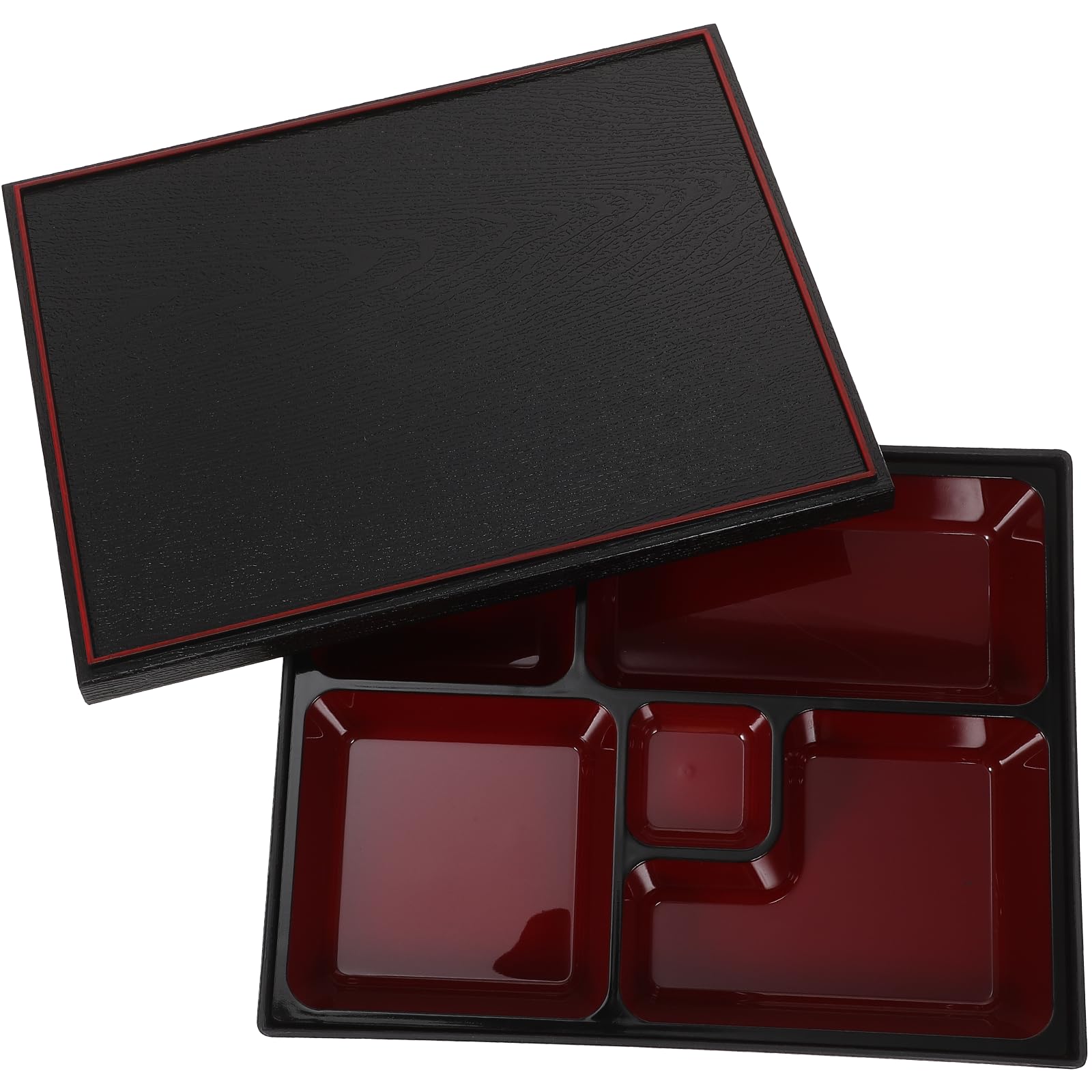 PRETYZOOM Boîte Bento Japonaise Noire 27x21cm en Abs, Compartiments | Présent Rentrée, Boîte à Sushi et Emballage de Plateau à Sushi, Léger et Portable pour École ou Camping
