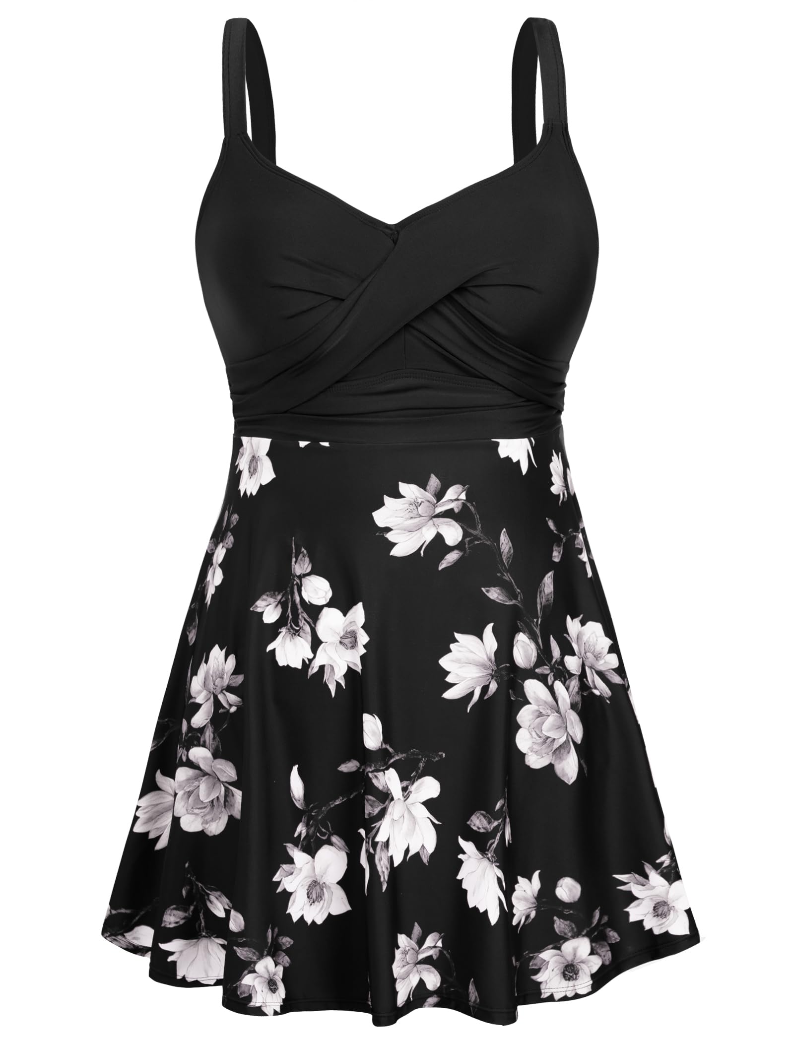 Plus Size Swimsuits for Women Swim Dress Tummy Control Two Piece Bathing Suit Flowy Tankini with Boyshorts-image-41