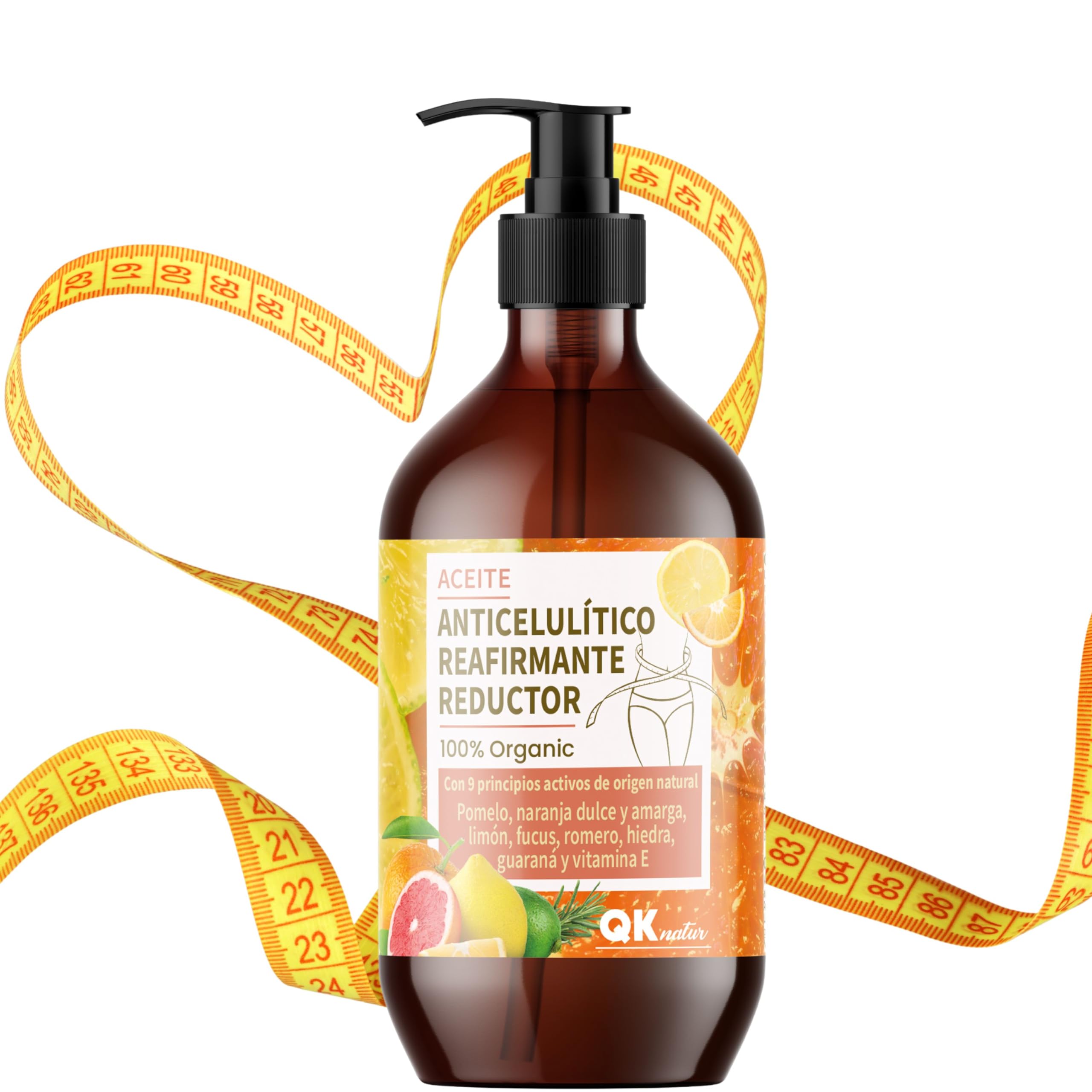QKnatur - Huile Anti-Cellulite Raffermissante et Réductrice (250 ml). Aux 9 Principes Actifs d'Origine Naturelle pour le massage Anti-Cellulite Maderothérapie