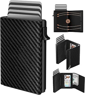 Mens Wallet Credit Card Holder, Minimalist Wallets for Men, Aluminum Pop up Wallet, RFID Blocking, Premium Leather, Smart, Slim , Coin Pocket | 9-14 Card Capacity | ID Window | Cash Slot