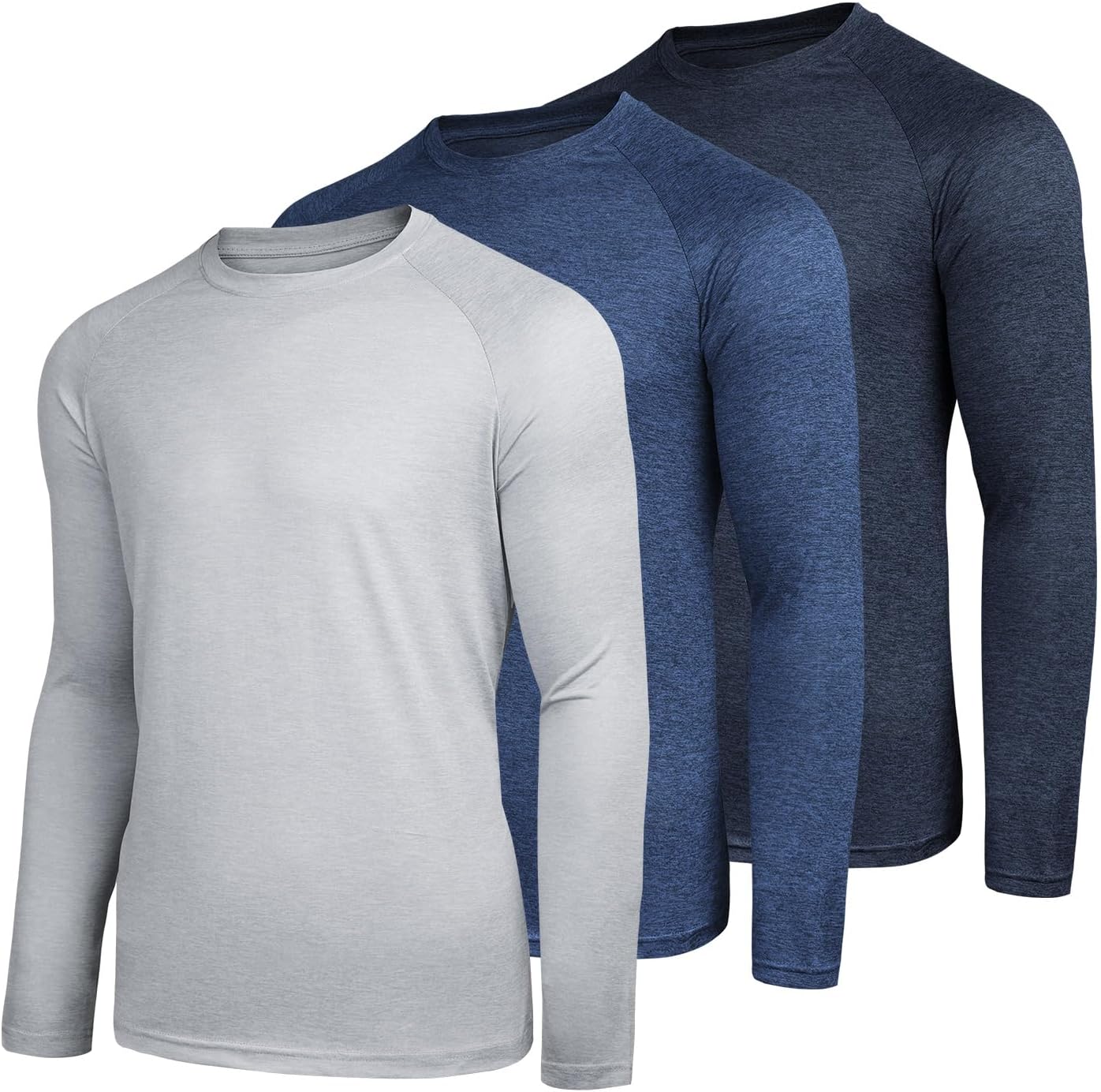 Sumolux 3 Pack Long Sleeve Shirts for Men Moisture Wicking Quick Dry UPF SPF Sun Protection Workout T Shirts
