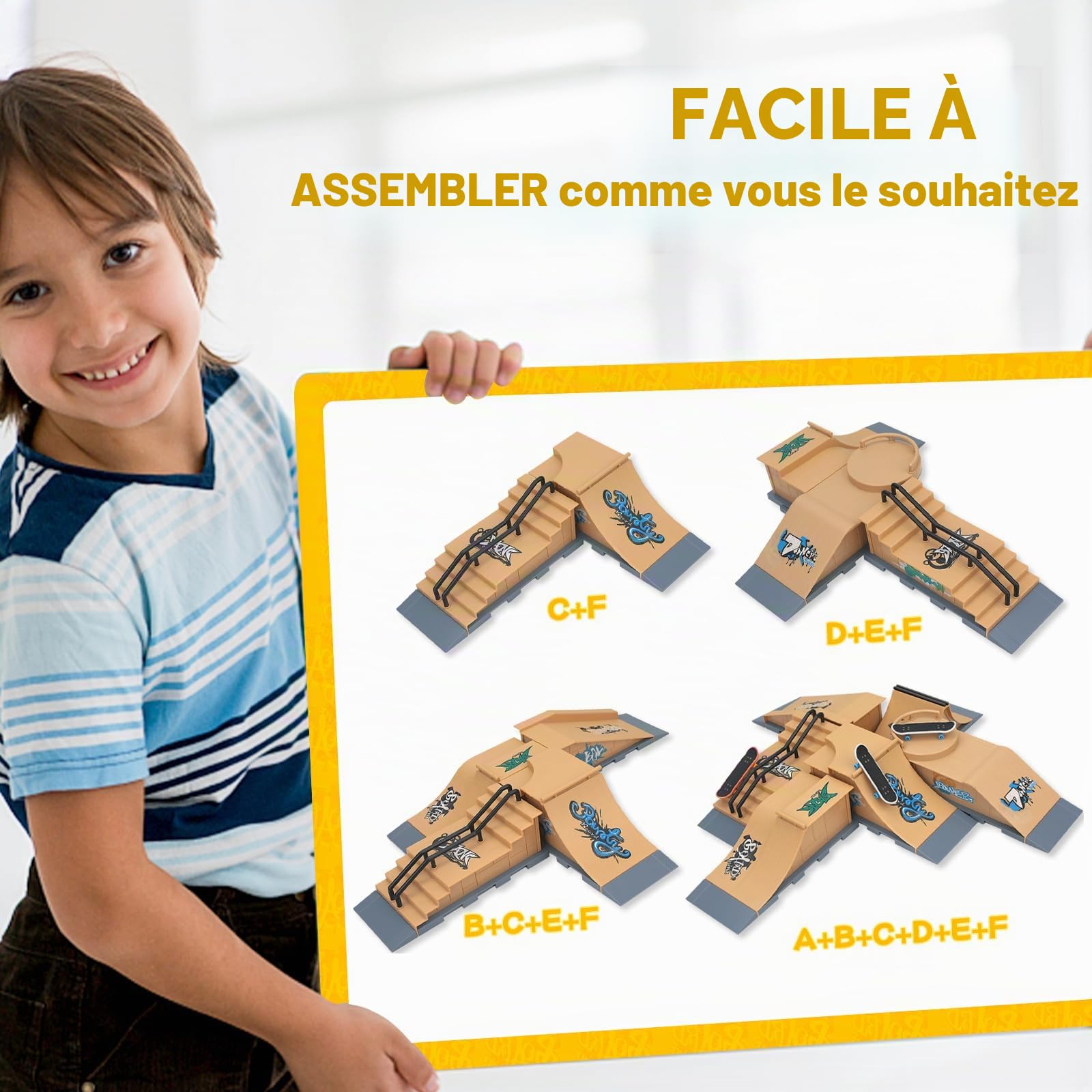 Gr8ware Mini Skate à Doigts/Mini Fingerboard Ensemble de Rampes Accessoires d'entraînement Cadeau pour Enfants