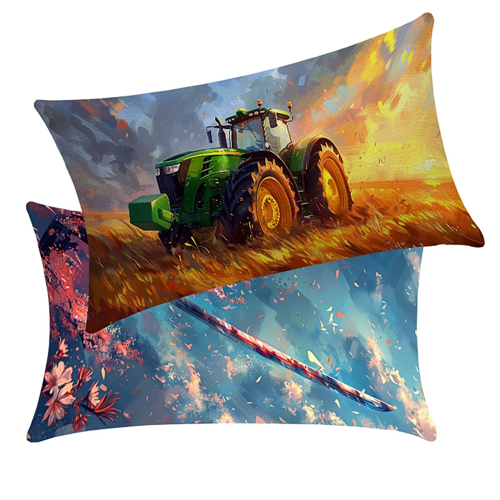 Cadeau décoration maison lot de 2 housses de coussin fleurs de cerisier 30x50 cm en lin