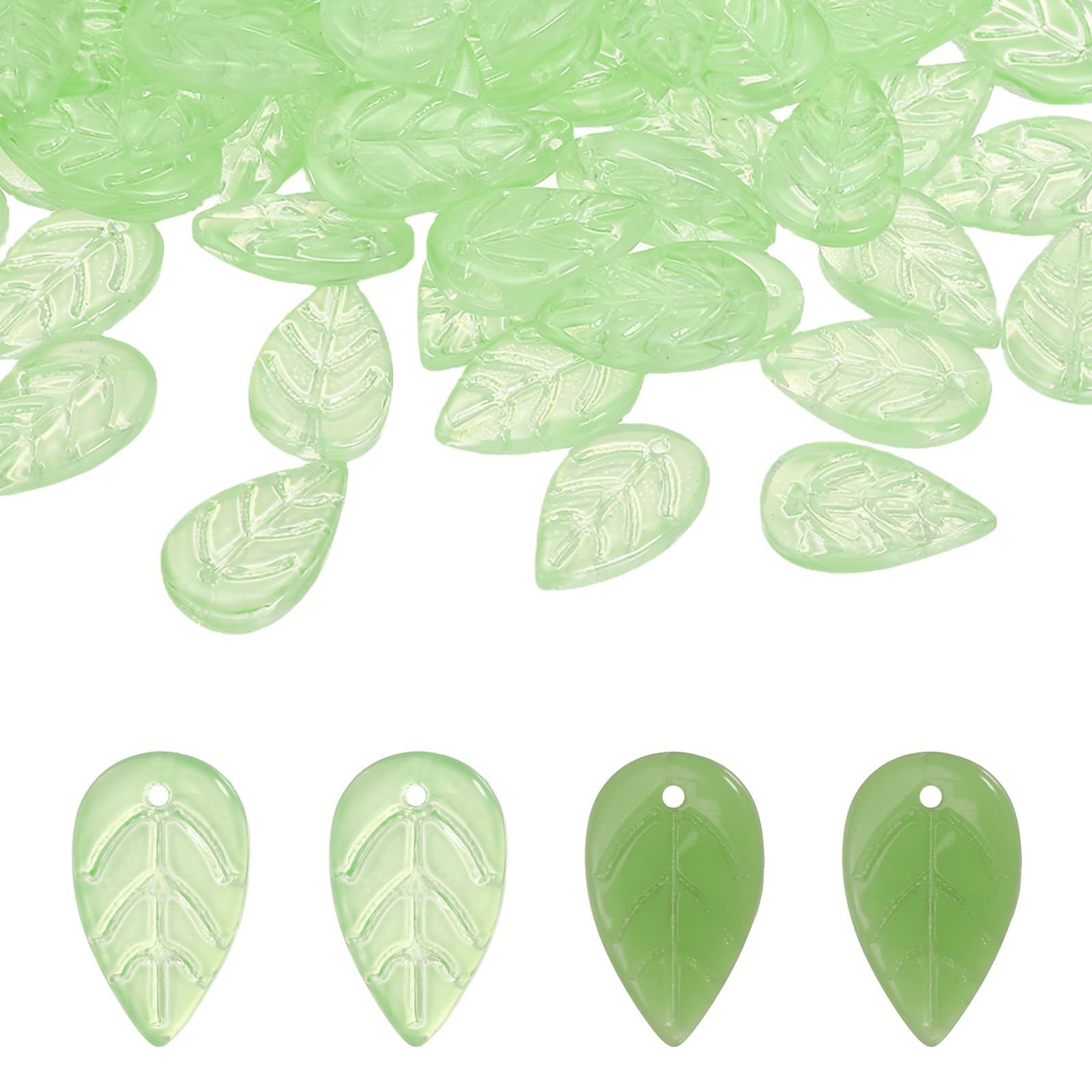 PATIKIL Leaf Beads, 100Pcs Crystal Leaf Translucent, Cyan/Matcha Green