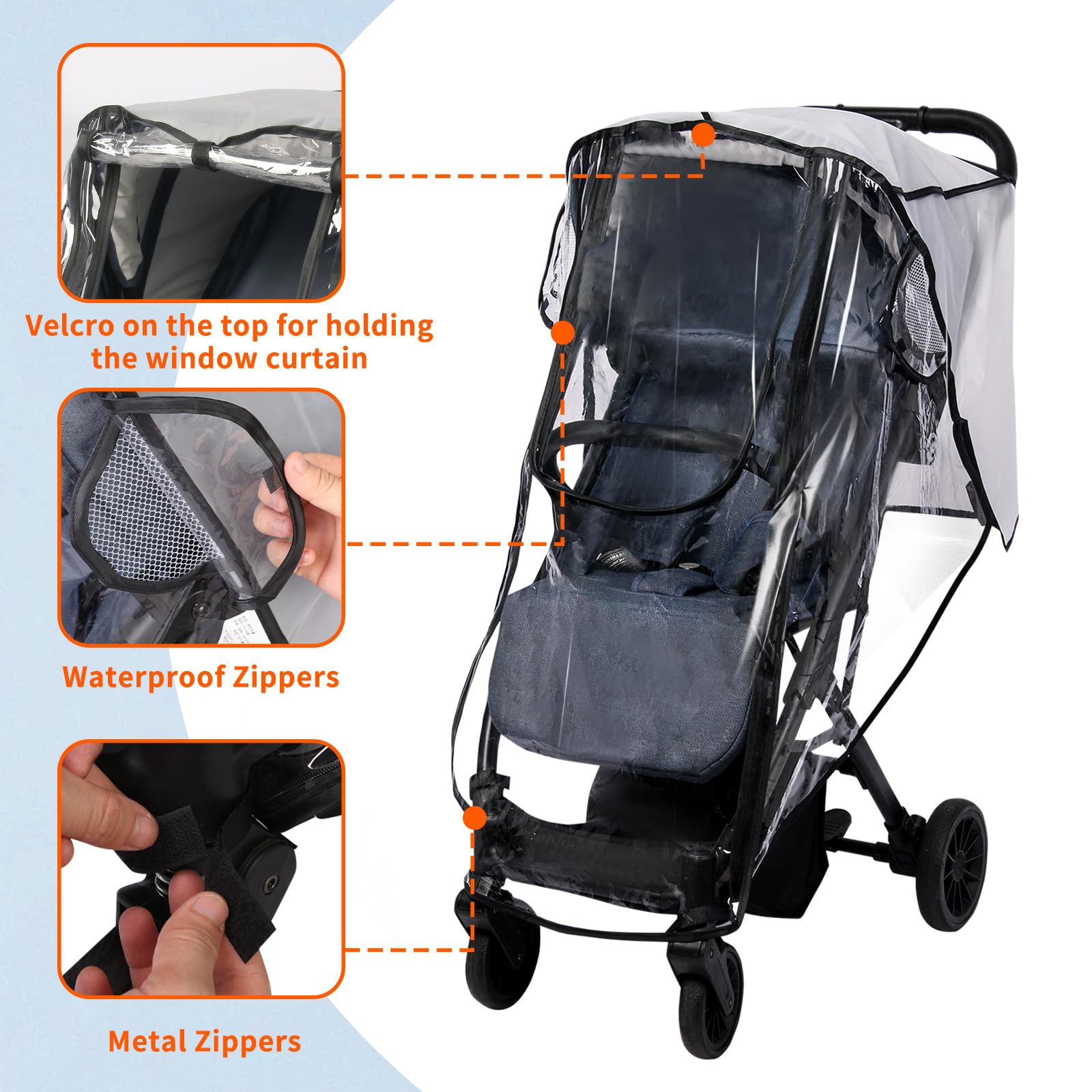 Universal Rain Cover for Pushchair Pram Rain Cover for Stroller Buggy Baby Travel Weather Shield with Two-Way Zipper Open on Front - Image 3