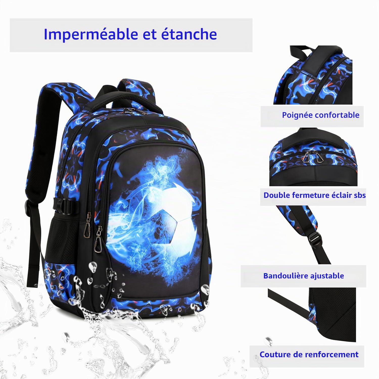 Lmwzh sac a dos enfant cartable garcon primaire pour Enfants et Adolescents Sac à dos Grande Capacité imperméable en nylon