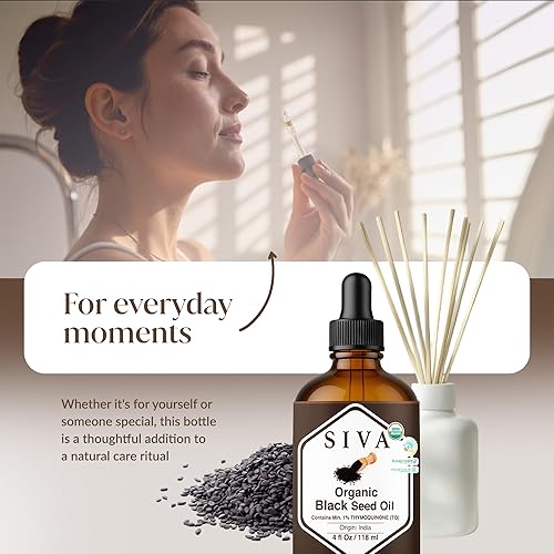 Miniatura 7 de Siva Aceite de semilla negra orgánico  4 onzas líquidas  Aceite de semilla negra prensado en frío 100% natural  para cara, cuidado de la piel,