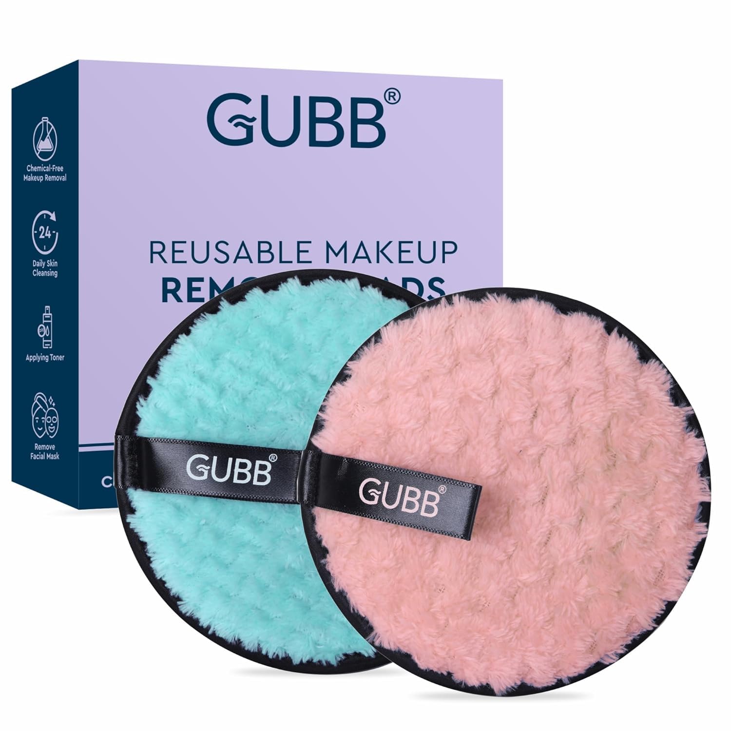 GUBB Reusable Makeup Remover Cleansing Pads | Removes Stubborn Face & Eye Makeup | Ultrasoft Fabric Facial Cleansing Pad Towels | Double-Sided and Washable Make Up Removers | Microfiber Sponge Pads for Deep Cleansing Facial Make-up | Safe for Oily, Dry and Sensitive Skin | Pack of 2 (Pink & Blue)-picture-55