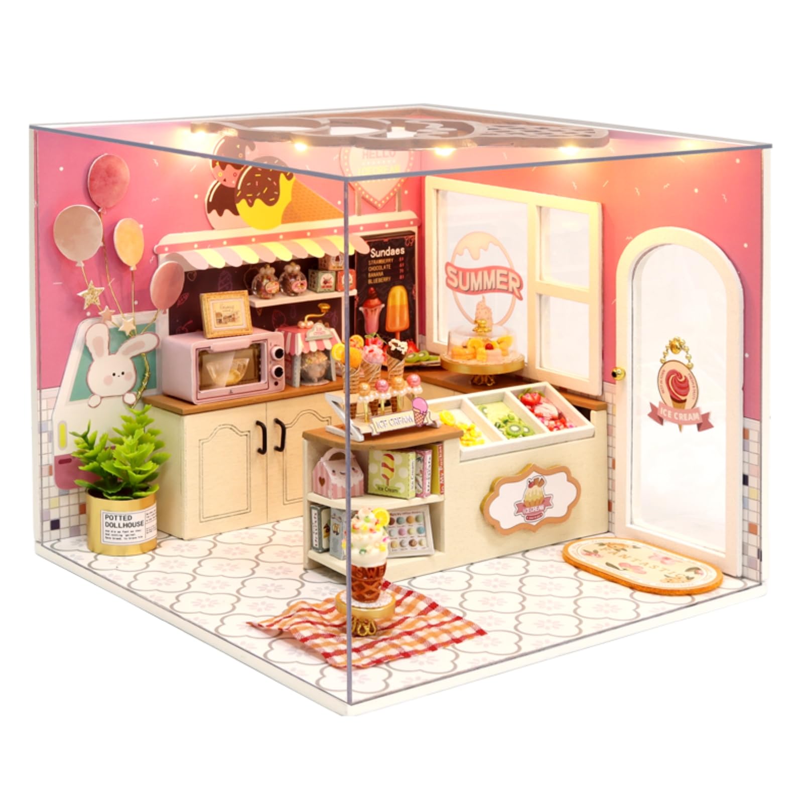 CUTEROOM DIY Miniature Dollhouse Kit H023 LED Light Dust Cover Wood