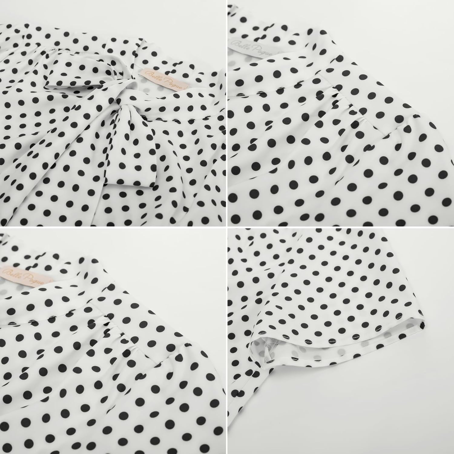 Belle Poque Summer Short Sleeve Office Button Down Blouse Stripe Shirt Tops with Bow Tie BP573 - Image 5