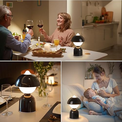 Miniatura 5 de Lámpara de mesa inalámbrica, pequeño robot, luz nocturna recargable, 3 modos de color, funciona con pilas, lámpara regulable para niños con función