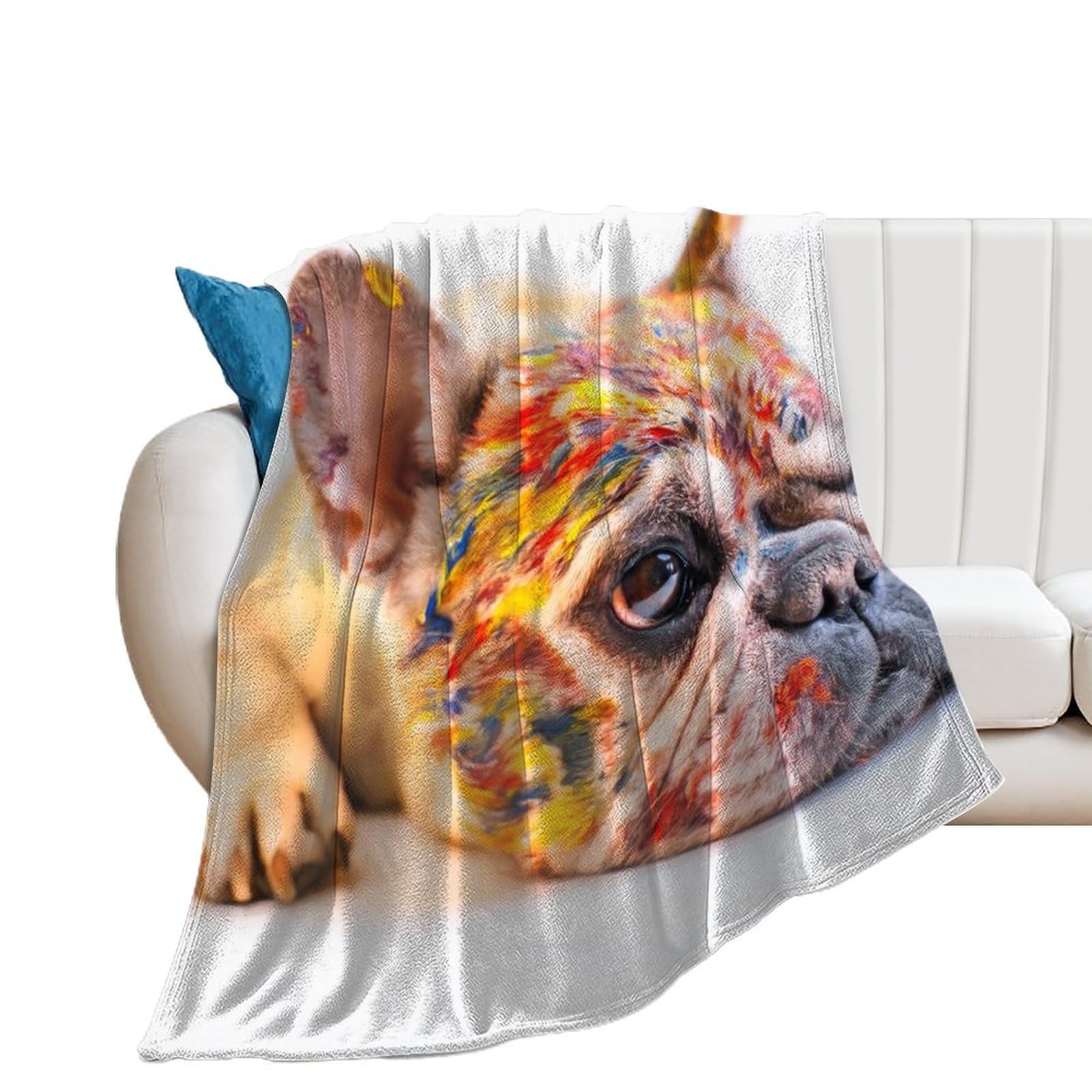 Couverture flanelle carlin multicolore 150x200cm, le cadeau chaleureux pour passionné de chiens