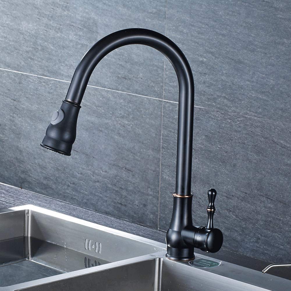 Saque el Cabezal rociador Grifo de Cocina Resorte Grifo de Agua fría y Caliente Mezclador Grifo para Fregadero de Cocina Cromado Una Sola manija Se Puede Girar Grifo para Recipiente (A)